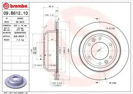 BREMBO 09B61210 Диск торм.вент.