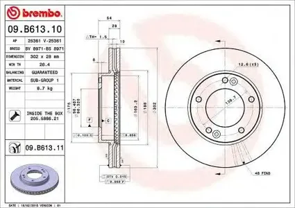 BREMBO 09B61311 Диск торм.вент.