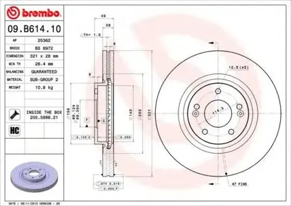 BREMBO 09B61410 Диск торм.вент.