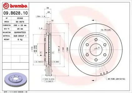 BREMBO 09B62810 Диск торм.вент.