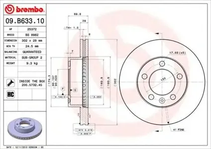 BREMBO 09B63310 Диск торм.вент.