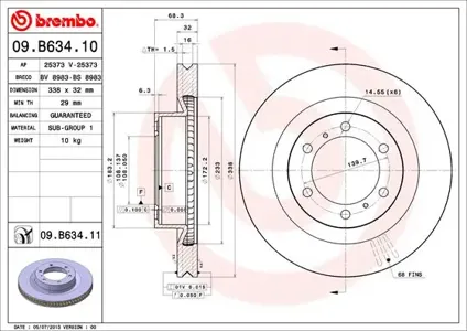 BREMBO 09B63411 Диск торм.перед.вент. Toyota Land Cruiser Prado