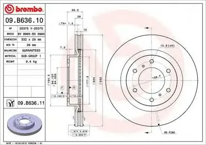 BREMBO 09B63611 Диск торм.вент.