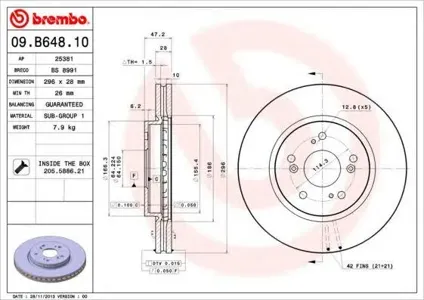 BREMBO 09B64810 Диск тормозной 09.B648.10 передний Honda CR-V III 2.02.2i-DTEC 07>
