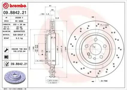 BREMBO 09B84221 Диск тормозной UV Coated зад