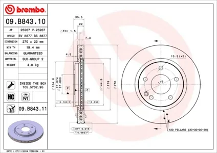 BREMBO 09B84311 Диск торм.вент.