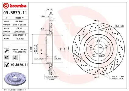 BREMBO 09B87911 Диск торм.задний
