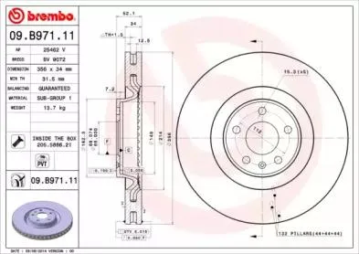 BREMBO 09B97111 Диск тормозной 09.B971.11 передний Audi A6 2.8FSi3.0TFSi2.0TDi3.0TDi 10>