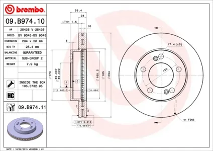 BREMBO 09B97411 Диск тормозной SsangYong Actyon Kyron Rexton 05-02-12- передн.294мм.вент.