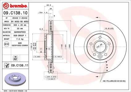 BREMBO 09C13811 Диск торм.вент.