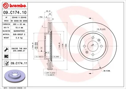 BREMBO 09C17411 Диск тормозной Kia Rio IV 17- Hyundai i20 14- передний D 280мм.