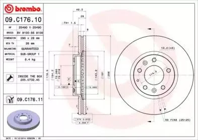 BREMBO 09C17611 Диск тормозной передний Mazda CX7 2.32.2D 06>