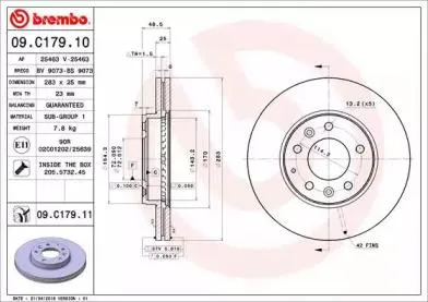 BREMBO 09C17911 Диск тормозной 09.C179.11 передний Mazda 6 2.32.0Di 02-07