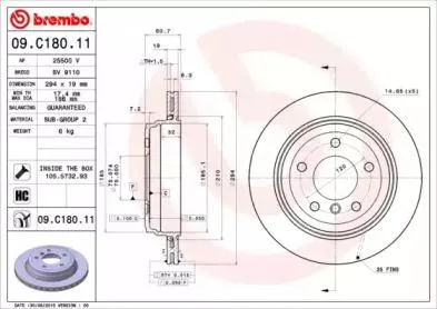 BREMBO 09C18011 Диск торм.вент.