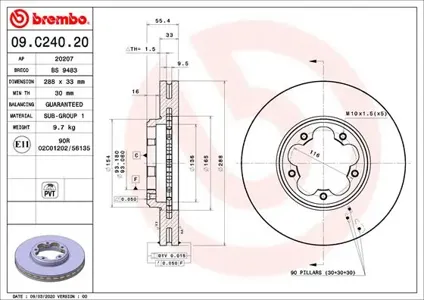 BREMBO 09C24020 Диск торм.вент.