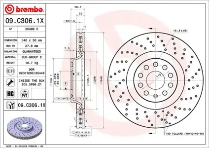 BREMBO 09C3061X Диск торм. передн.вент. Xtra [340x30] 5 отв.