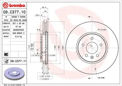 BREMBO 09C37711 Диск торм.перед. Nissan Pathfinder 3.3&3.5 V62.7&3.2TD 97>