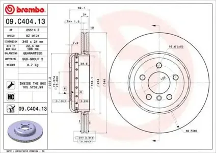 BREMBO 09C40413 Диск торм.вент.