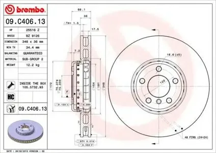 BREMBO 09C40613 Диск торм.вент.