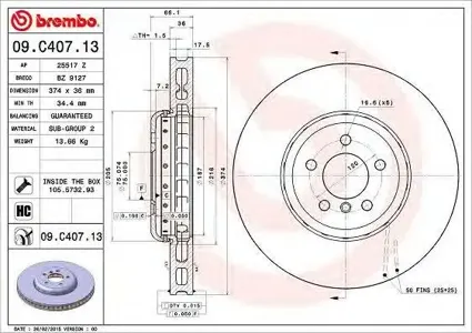BREMBO 09C40713 Диск торм.вент.