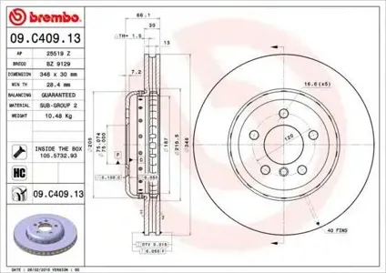 BREMBO 09C40913 Диск торм.вент.