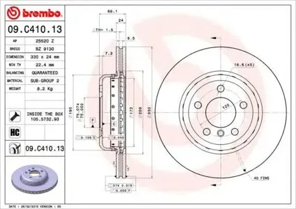BREMBO 09C41013 Диск торм.вент.
