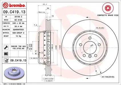 BREMBO 09C41913 Диск торм.перед.вент.