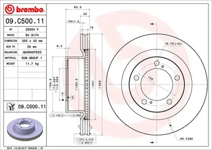 BREMBO 09C50011 Диск торм.вент.