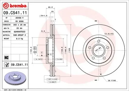 BREMBO 09C54111 Диск торм.вент.
