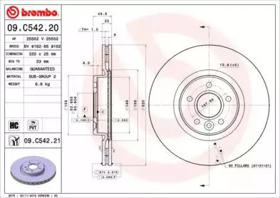BREMBO 09C54221 Диск торм.вент.