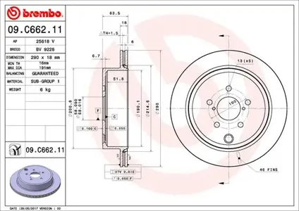 BREMBO 09C66211 Диск торм.вент.