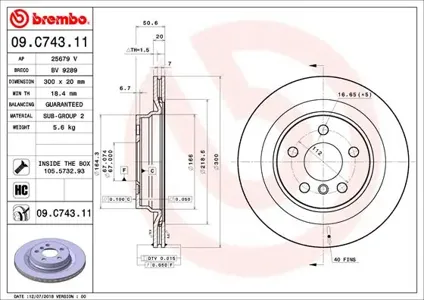 BREMBO 09C74311 Диск торм.вент.