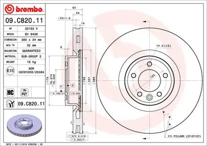 BREMBO 09C82011 Диск торм.вент.