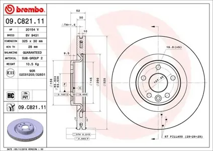 BREMBO 09C82111 Диск торм.вент.