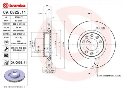 BREMBO 09C82511 Диск торм.вент.