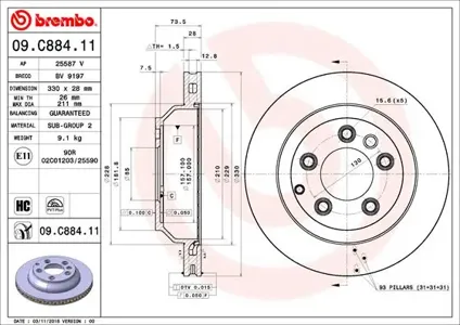 BREMBO 09C88411 Диск торм.вент.