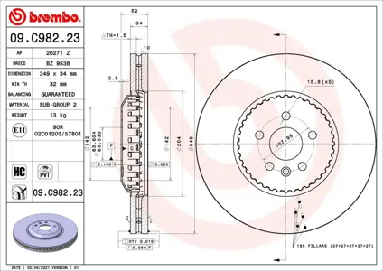 BREMBO 09C98223 Диск торм.вент.