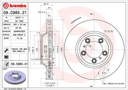 BREMBO 09C98521 Диск тормозной