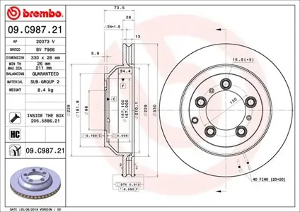 BREMBO 09C98721 Диск торм.вент.