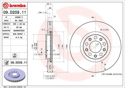 BREMBO 09D20911 Диск торм.вент.