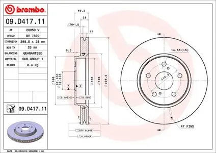 BREMBO 09D41711 Диск торм.перед.вент.
