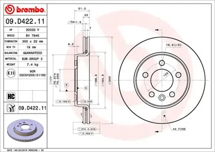 BREMBO 09D42211 Диск торм.вент.