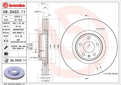 BREMBO 09D42311 Диск тормозной 09.D423.11