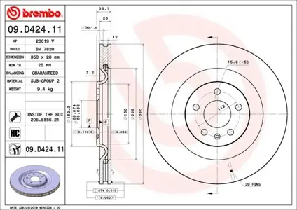 BREMBO 09D42411 Диск торм.вент.