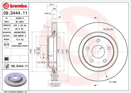 BREMBO 09D44411 Диск торм.вент.