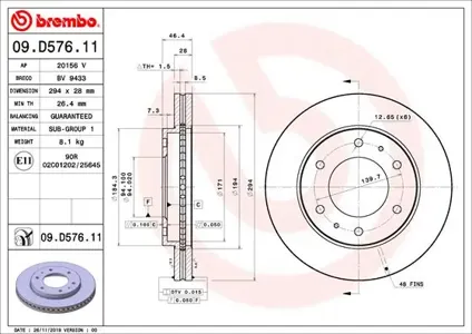 BREMBO 09D57611 Диск торм.вент.