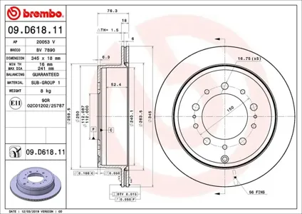 BREMBO 09D61811 Диск торм.вент.