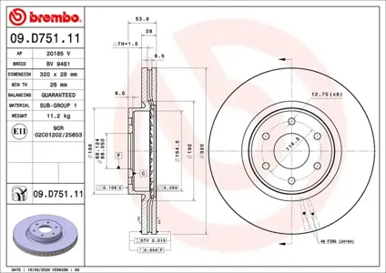 BREMBO 09D75111 Диск торм.вент.