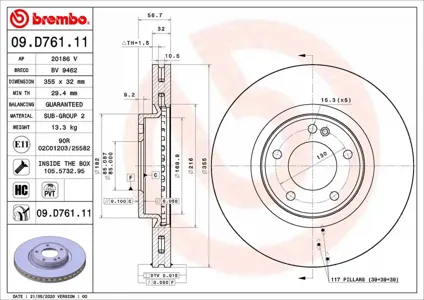 BREMBO 09D76111 Диск торм.вент.