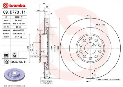 BREMBO 09D77311 Диск тормозной 09.D773.11